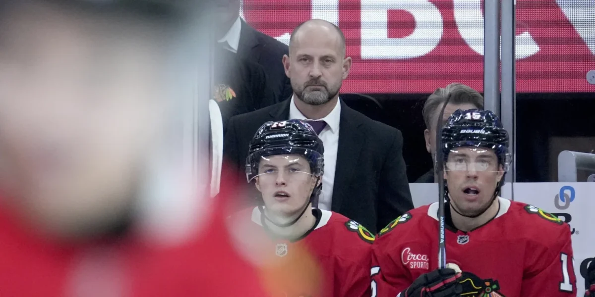 Anders Sorensen behidn the bench for the Chicago Blackhawks in his first head coaching appearance