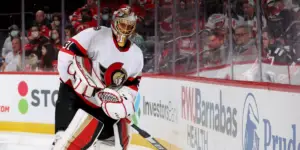 Anton Forsberg in net with the Ottawa Senators