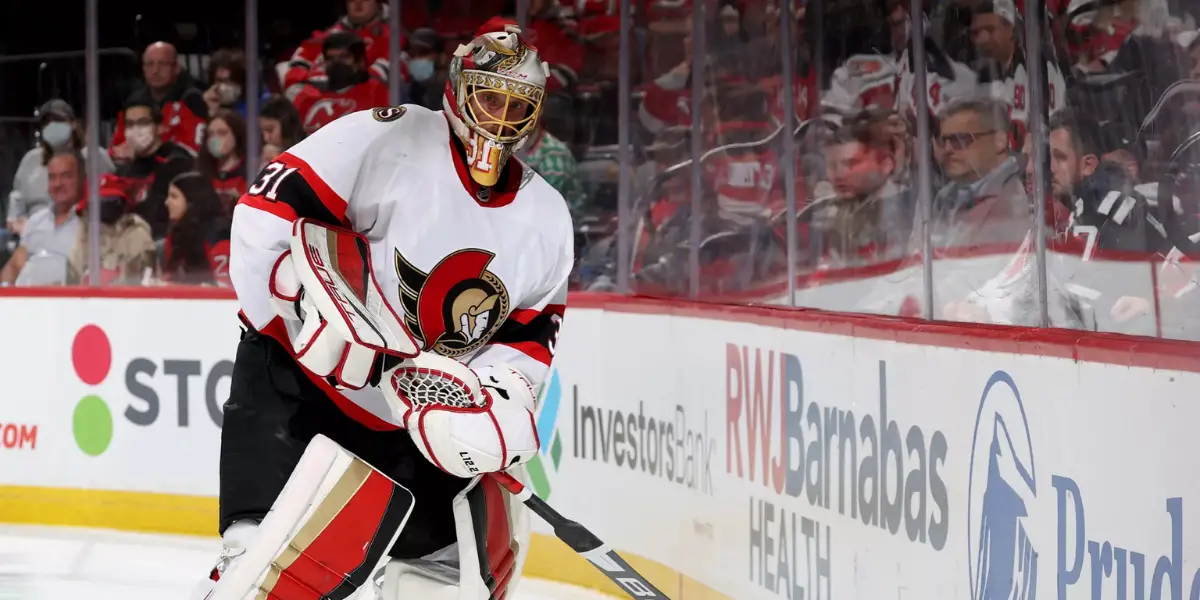 Anton Forsberg in net with the Ottawa Senators