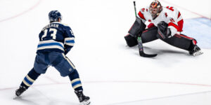 Sean Monahan skating for the Columbus Blue Jackets