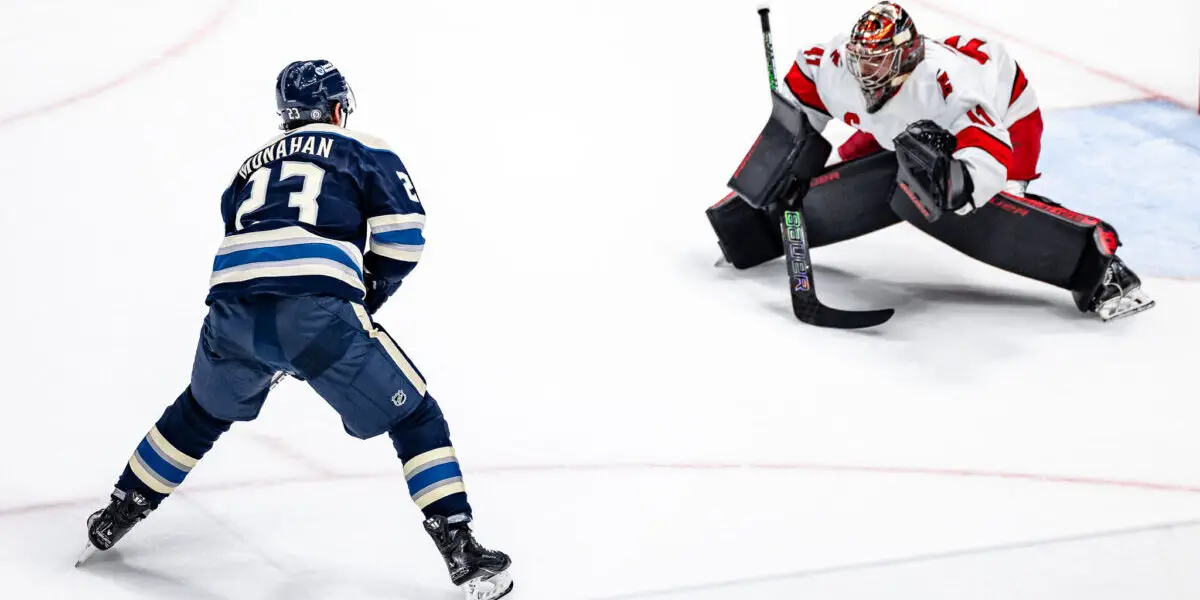 Sean Monahan skating for the Columbus Blue Jackets