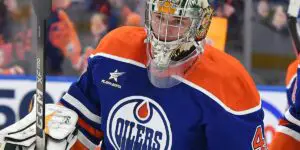 Tyler Palmer skating for the Edmonton Oilers