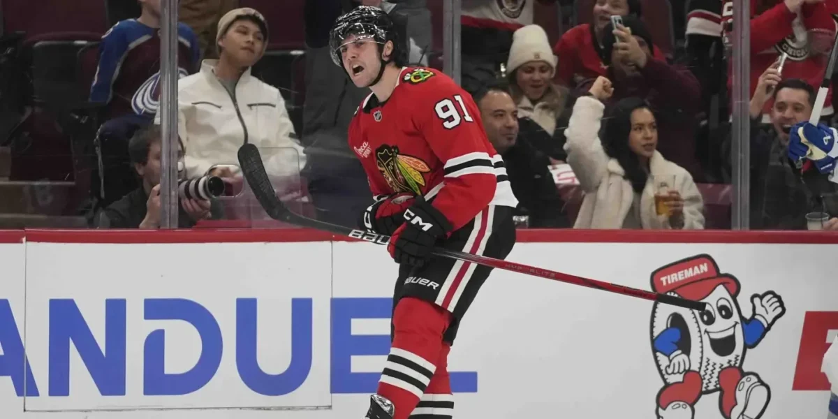 Connor Bedard skating for the Chicago Blackhawks