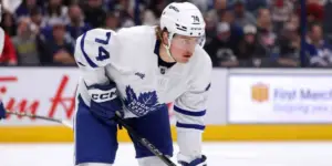 Bobby McMann skating for the Toronto Maple Leafs