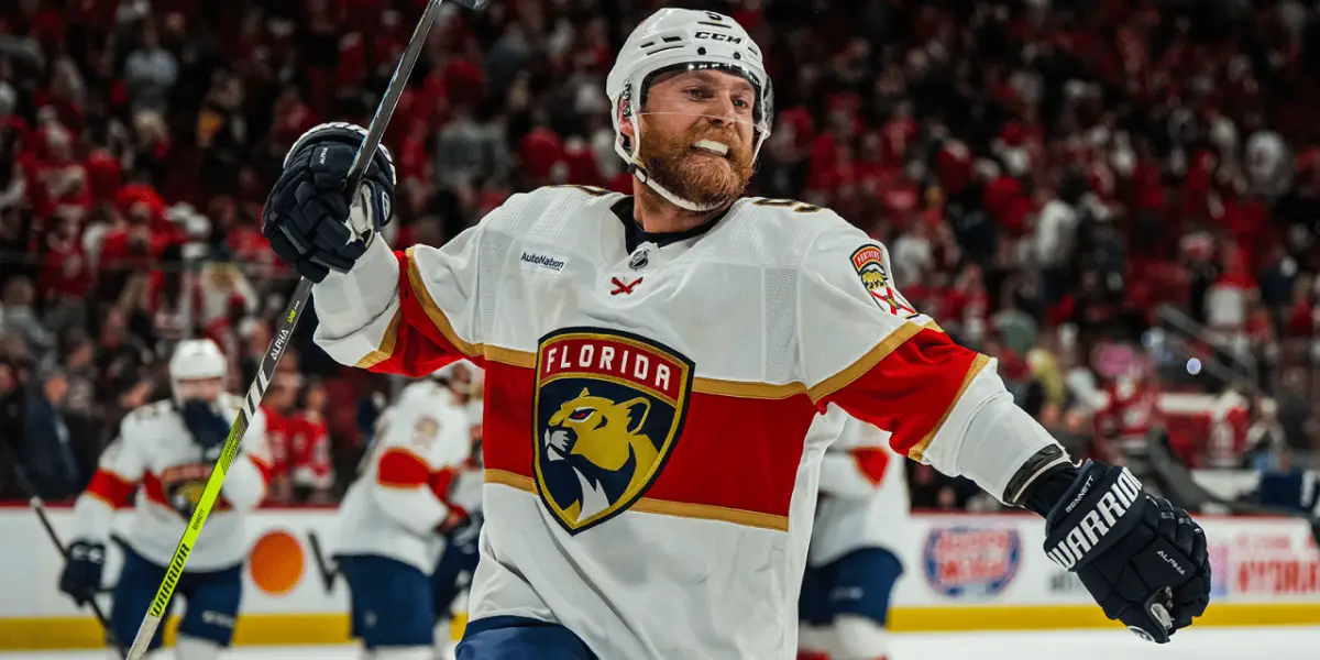 Sam Bennett celebrating a goal for the Florida Panthers