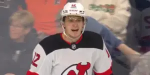 Cody Glass skating for the New Jersey Devils