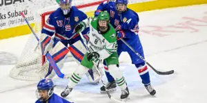 Jake Schmaltz skating for the University of North Dakota