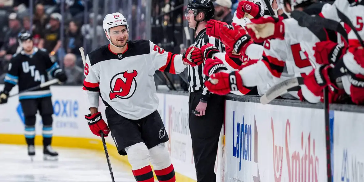 Timo Meier scores early in the third period to give the New Jersey Devils a lead over the Utah Hockey Club.