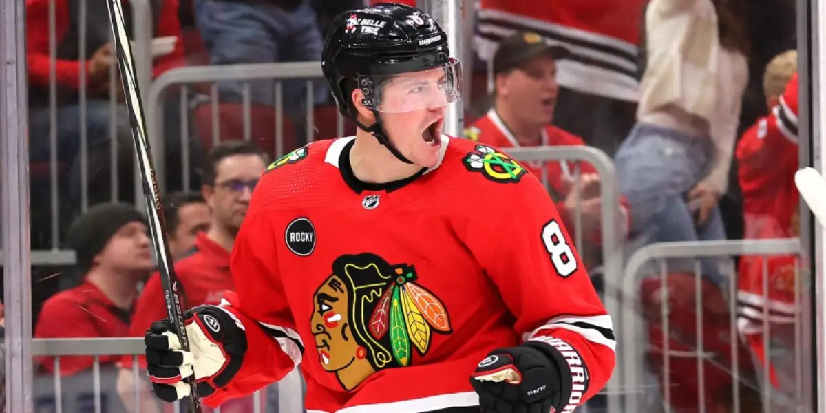 Ryan Donato skating for the Chicago Blackhawks