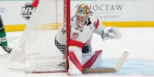 Spencer Knight in net for the Florida Panthers