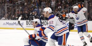 Edmonton Oilers celebrate a goal