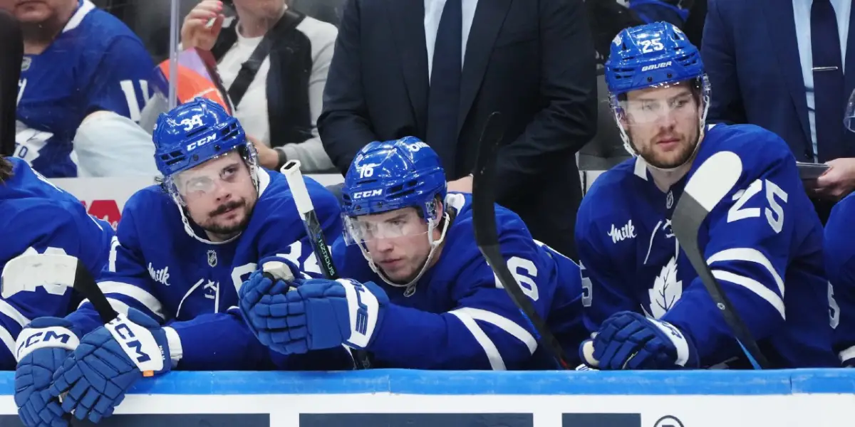 Toronto Maple Leafs Brandon Carlo and Auston Matthews on the bench