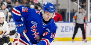 Cameron Reid skating for the Kitchener Rangers