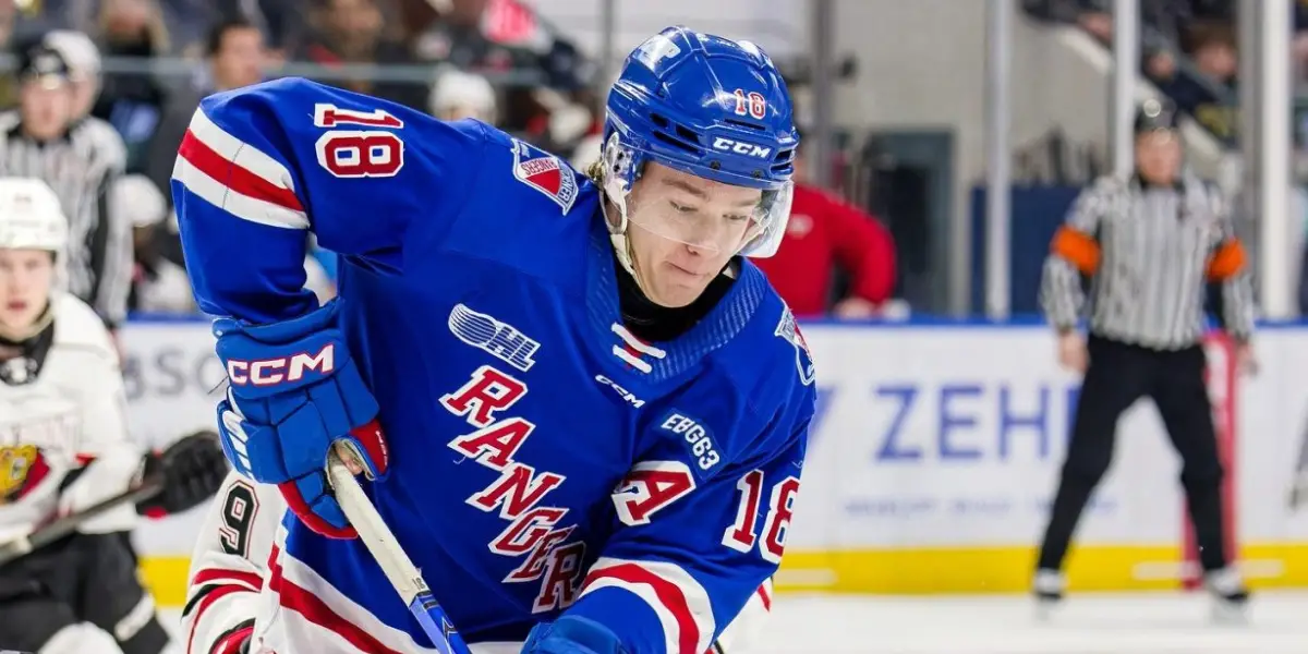 Cameron Reid skating for the Kitchener Rangers