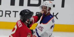 Darnell Nurse fighting in the 2025 Stanley Cup Final