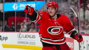 Eric Robinson skating for the Carolina Hurricanes