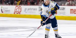 Brandon Hawkins skating for the Toledo Walleye