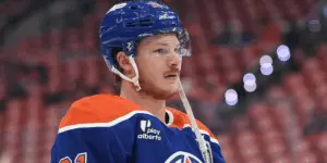 Trent Frederic skating for the Edmonton Oilers